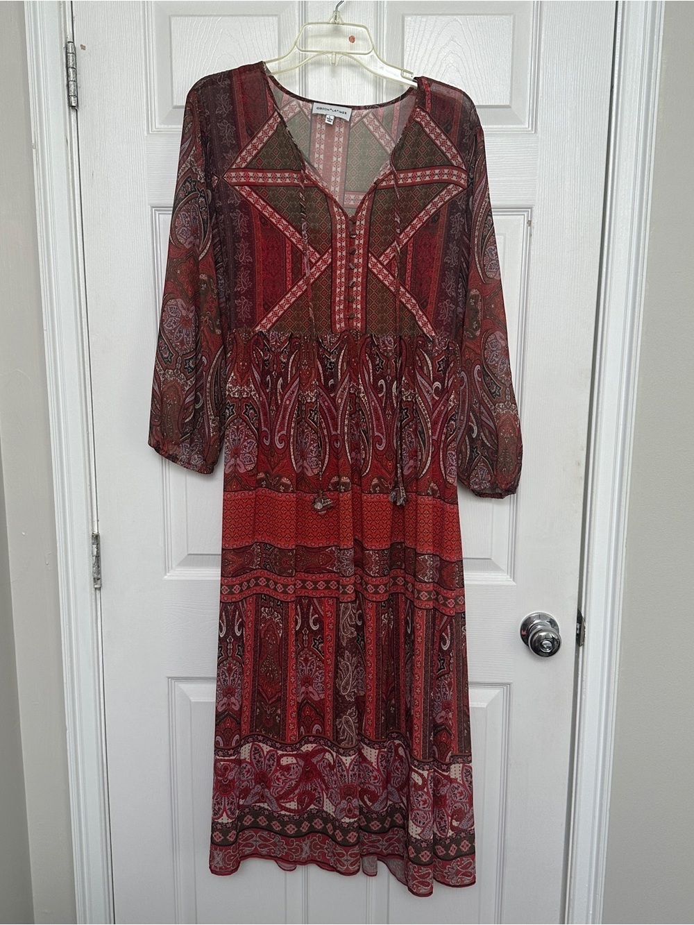 Gibson Latimer Red Paisley Tiered Maxi Dress